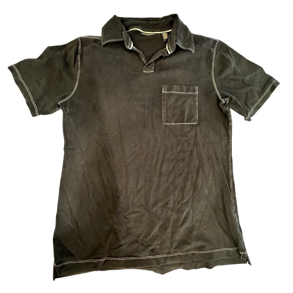 Vintage Y2K Structure Polo Shirt Mens Size Medium Black Contrast Stitch Gorpcore